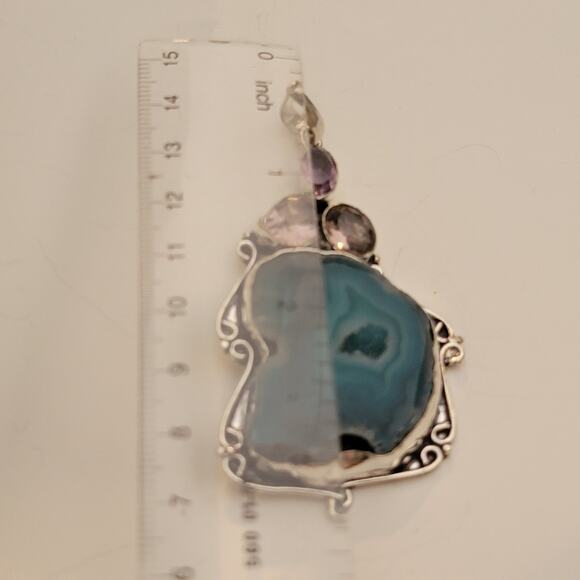 Sterling Silver Geode Pendant Necklace with Amethyst, 20-Inch Natural Jewelry - Picture 9 of 10